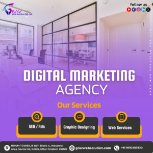 A website with a purple background. Digital Marketing Agency In Noida..